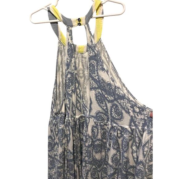 Free People Mimi Tunic Top Small Blue White Linen Blend Tank Flowy Loose Boho - Picture 7 of 12